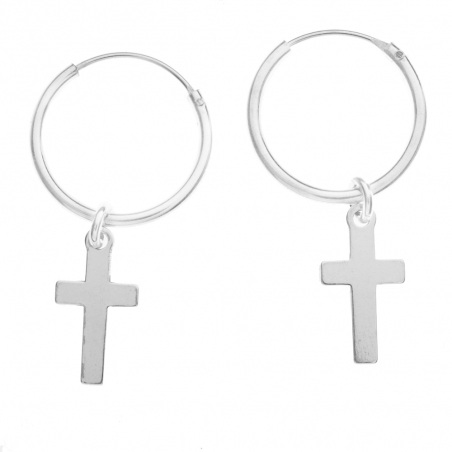 Pendientes aro cruz Plata de Ley