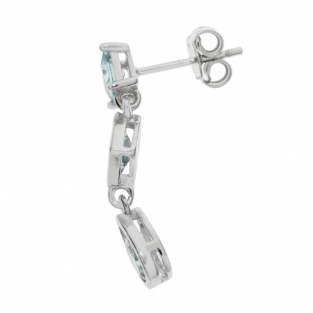 Pendientes largos circonitas color azul Plata de Ley