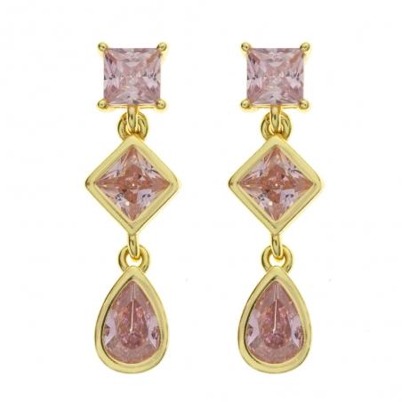 Pendientes dorados con circonitas rosas Plata de Ley