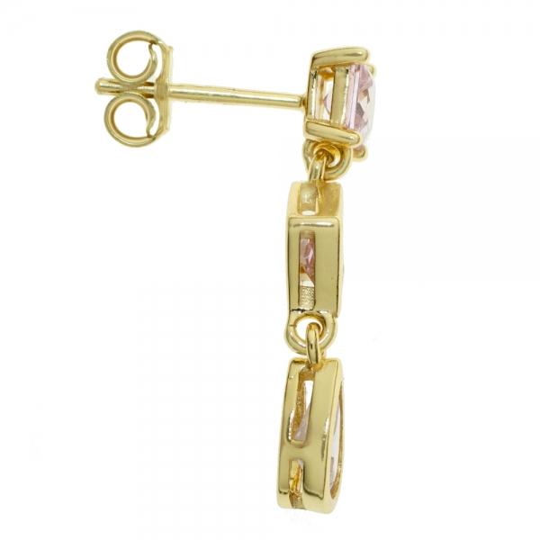 Pendientes dorados con circonitas rosas Plata...