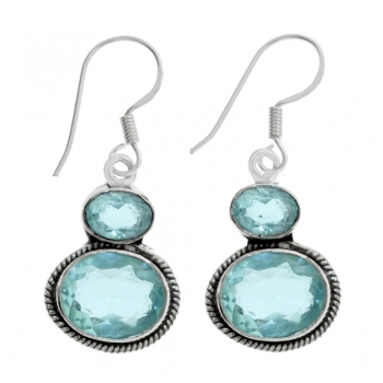 Pendientes óvalo doble de aguamarina