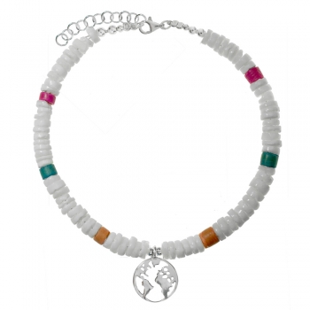 Tobillera colgante mundo Plata de Ley