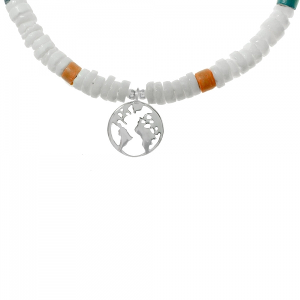 Tobillera colgante mundo Plata de Ley