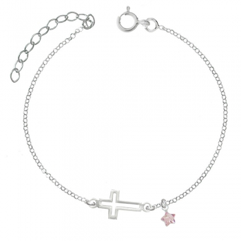 Tobillera cruz Plata de Ley