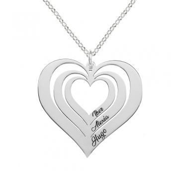 Collar triple corazón grabado