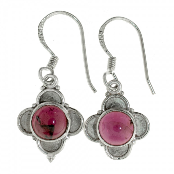 Pendientes étnicos flor piedra redonda