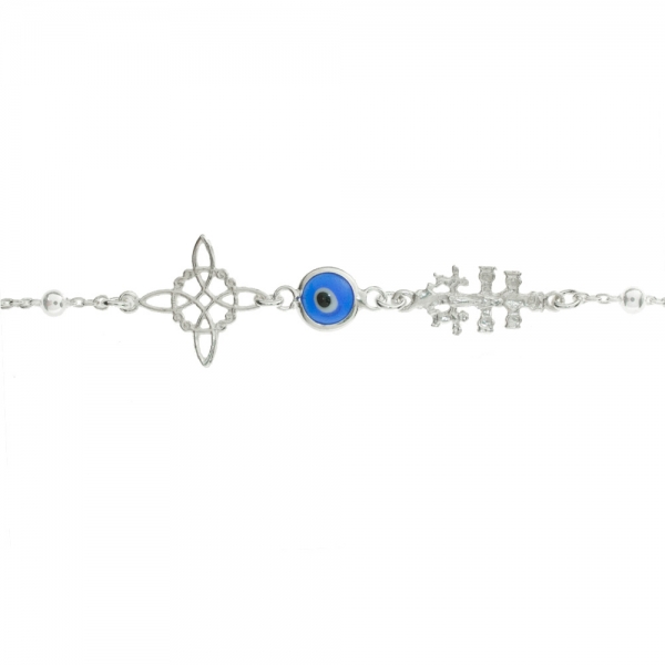 Pulsera Nudo de Bruja & Ojo Turco & Cruz Caravaca