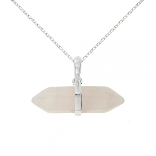 Collar punta de cuarzo rosa Plata de Ley