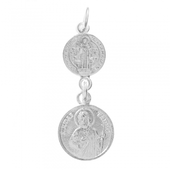 Medalla doble San Judas & San Benito Plata de Ley 2