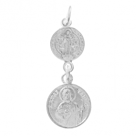 Medalla doble San Judas & San Benito Plata de Ley