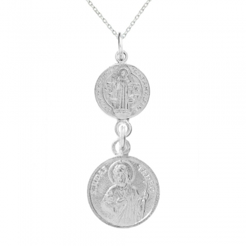 Medalla doble San Judas & San Benito Plata de Ley
