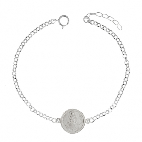 Pulsera de giratoria de Virgen del Rocio y paloma de la Paz en Plata de Ley