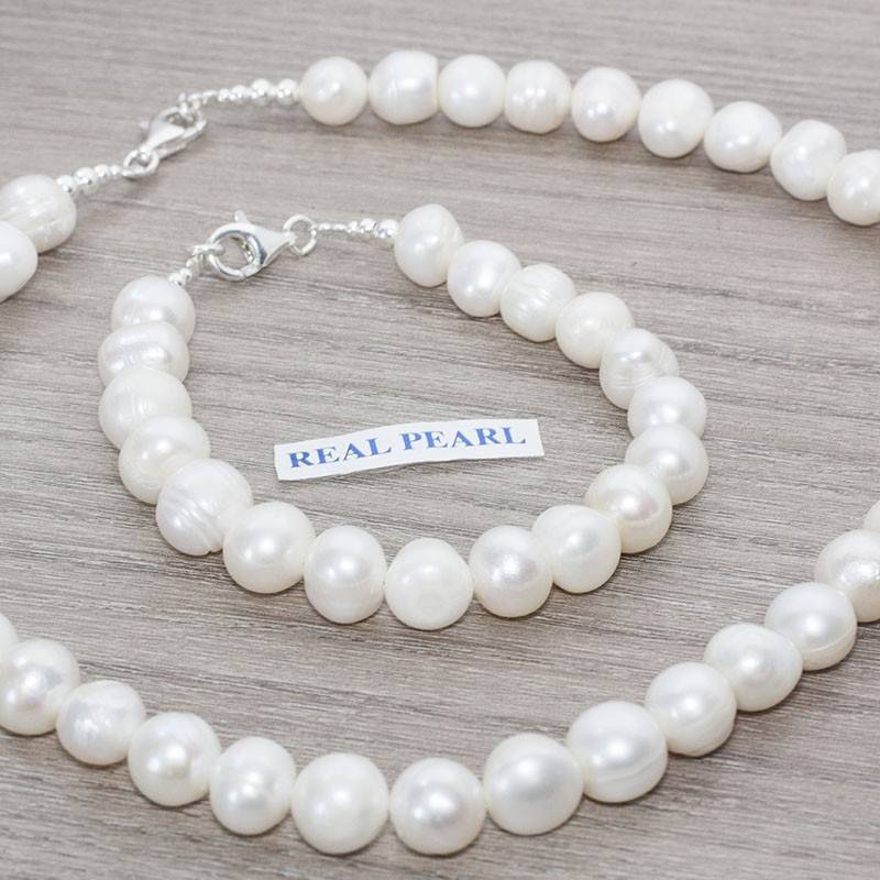 Conjunto de collar y pulsera perlas
