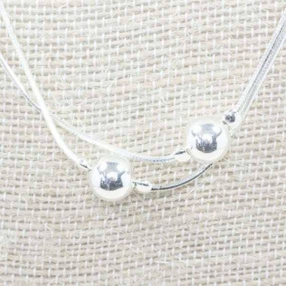 Collar largo cola de ratón con bolas Plata de Ley 2